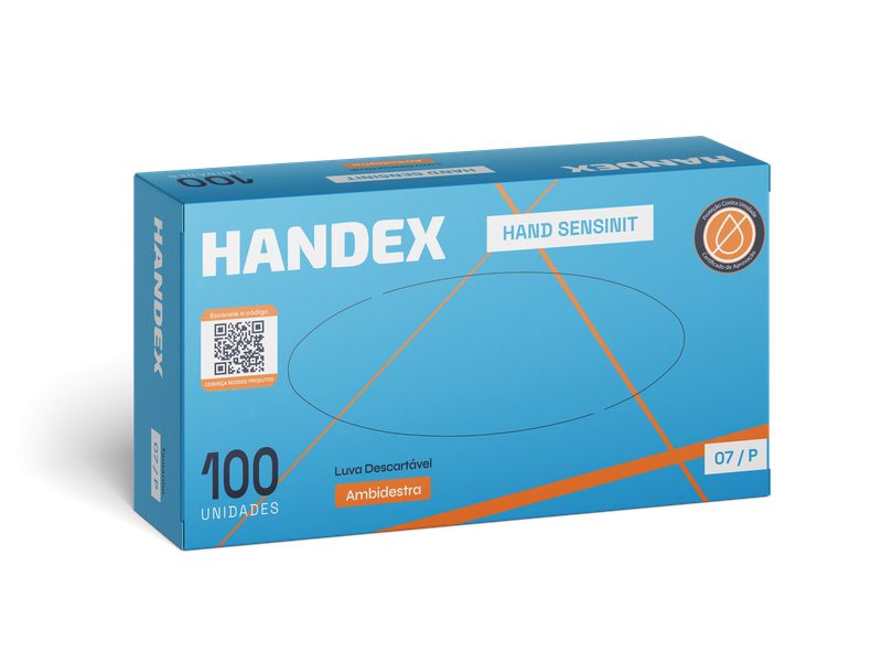 LUVA HANDEX HAND SENSINIT AZUL CA: 43.585 - BOX COM 100 UN.