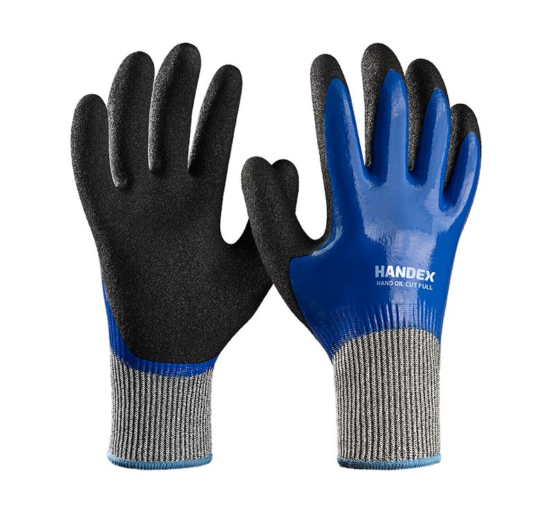 LUVA HANDEX HAND OIL CUT FULL CINZA COM AZUL E PRETO CA: 49.945